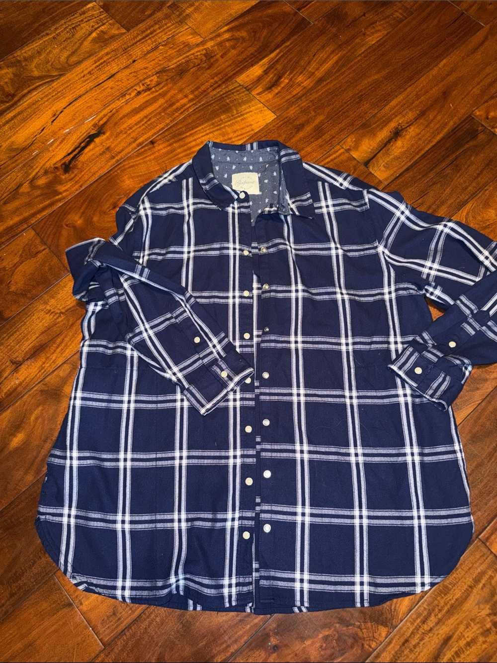 JACHS Girlfriend Navy and White Plaid Button-Down Shirt
